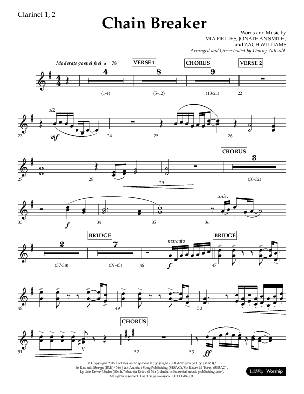Chain Breaker (Choral Anthem SATB) Clarinet 1/2 (Lifeway Choral / Arr. Danny Zaloudik)