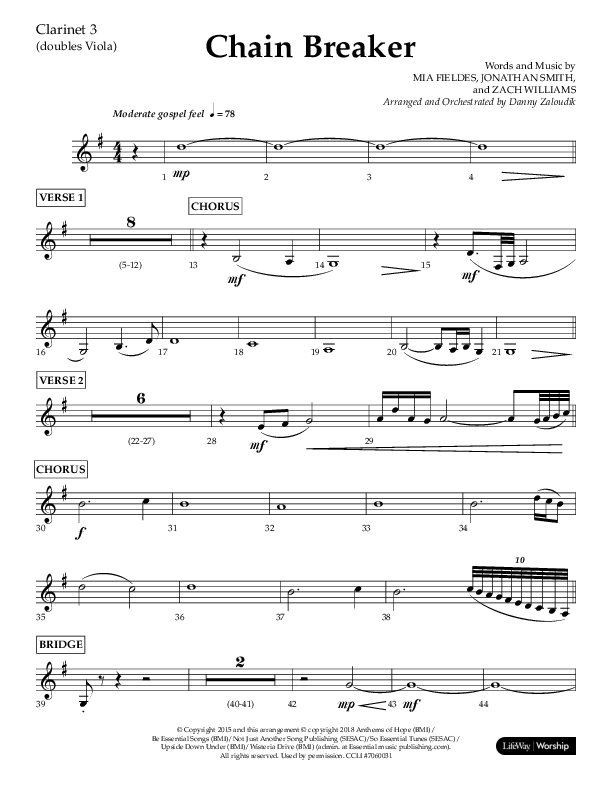 Chain Breaker (Choral Anthem SATB) Clarinet 3 (Lifeway Choral / Arr. Danny Zaloudik)