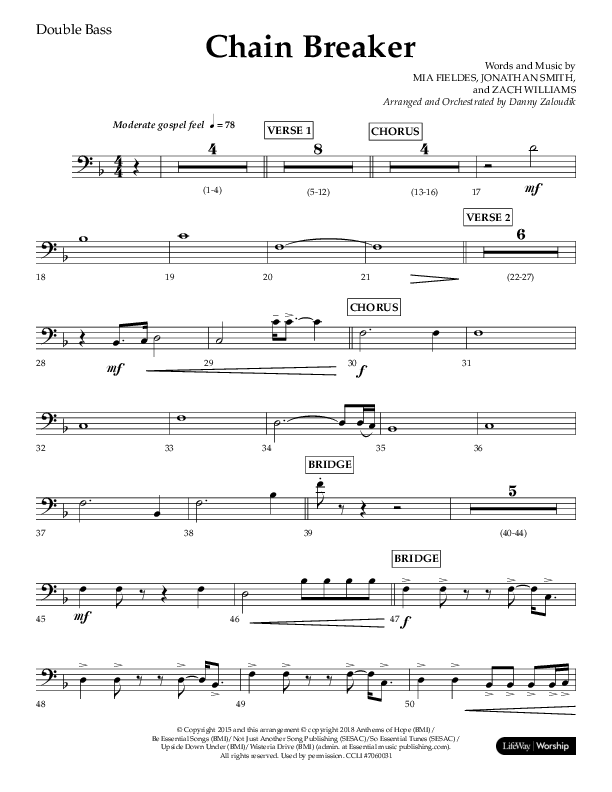 Chain Breaker (Choral Anthem SATB) Double Bass (Lifeway Choral / Arr. Danny Zaloudik)