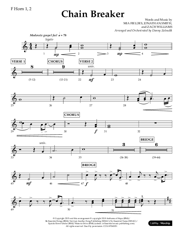 Chain Breaker (Choral Anthem SATB) French Horn 1/2 (Lifeway Choral / Arr. Danny Zaloudik)