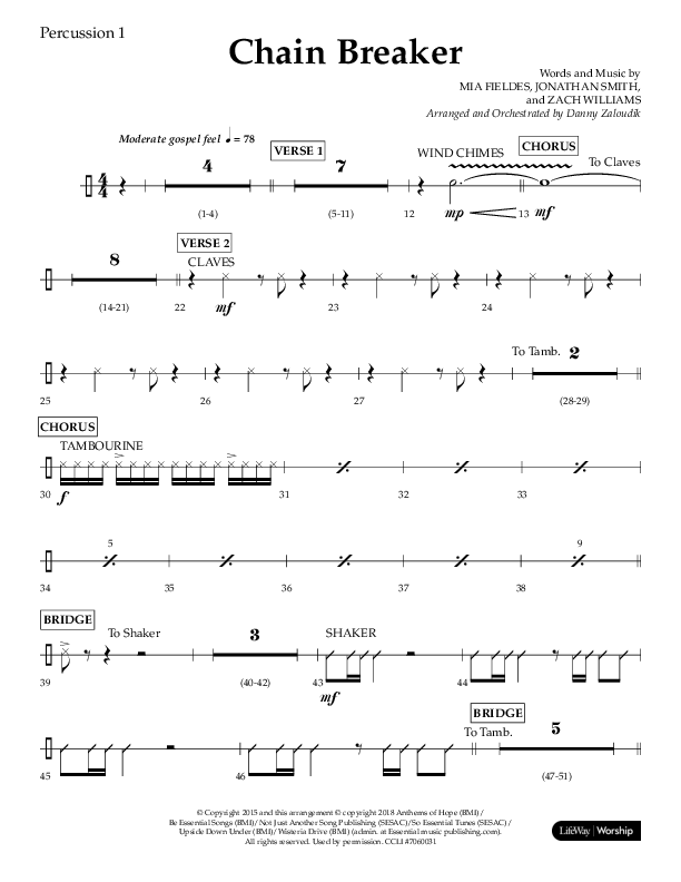 Chain Breaker (Choral Anthem SATB) Percussion 1/2 (Lifeway Choral / Arr. Danny Zaloudik)