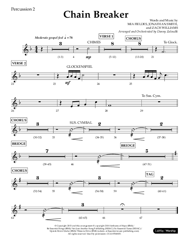 Chain Breaker (Choral Anthem SATB) Percussion 1/2 (Lifeway Choral / Arr. Danny Zaloudik)