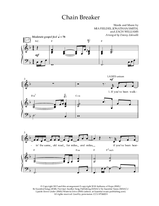Chain Breaker (Choral Anthem SATB) Anthem (SATB/Piano) (Lifeway Choral / Arr. Danny Zaloudik)