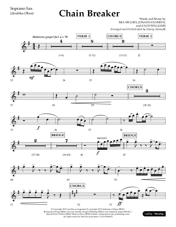 Chain Breaker (Choral Anthem SATB) Soprano Sax (Lifeway Choral / Arr. Danny Zaloudik)