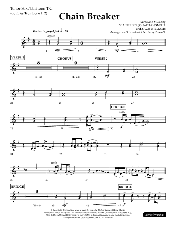 Chain Breaker (Choral Anthem SATB) Tenor Sax/Baritone T.C. (Lifeway Choral / Arr. Danny Zaloudik)