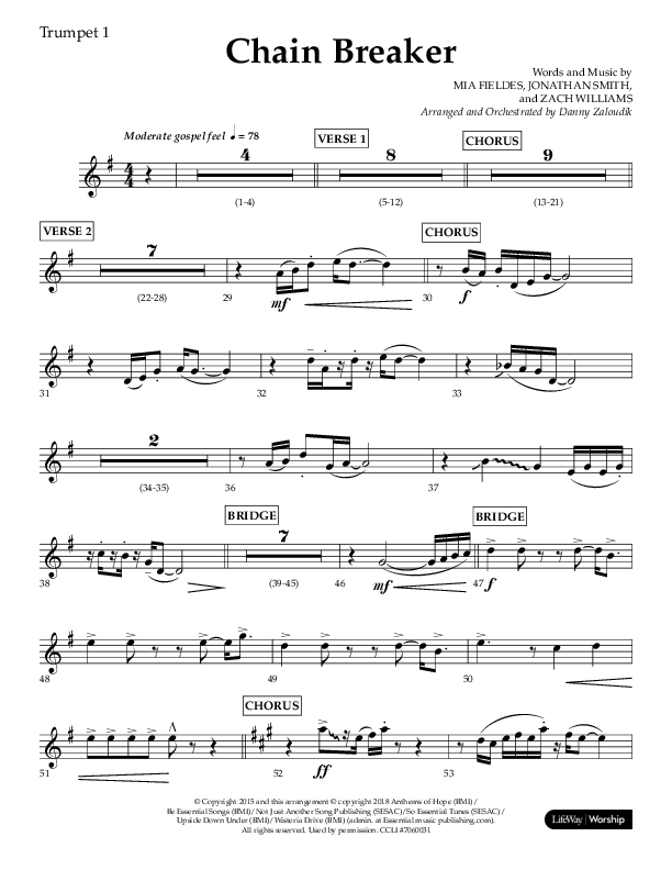 Chain Breaker (Choral Anthem SATB) Trumpet 1 (Lifeway Choral / Arr. Danny Zaloudik)