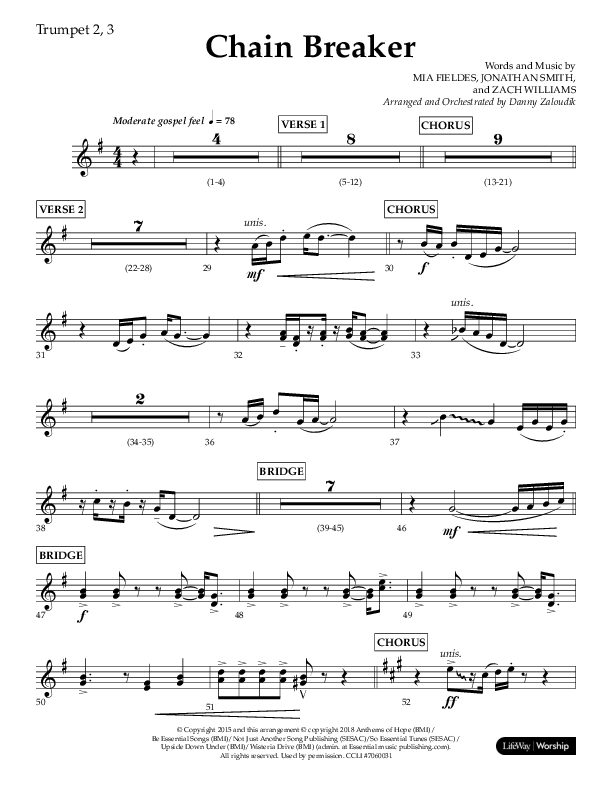Chain Breaker (Choral Anthem SATB) Trumpet 2/3 (Lifeway Choral / Arr. Danny Zaloudik)