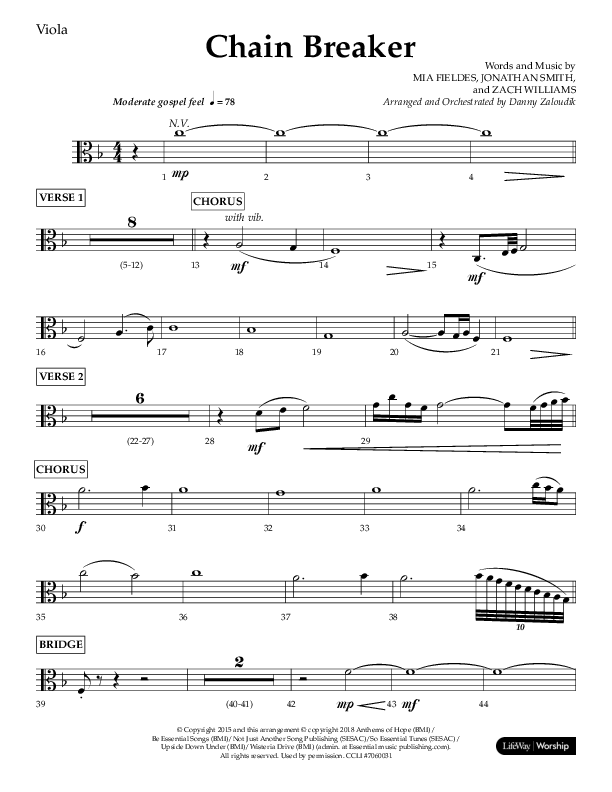 Chain Breaker (Choral Anthem SATB) Viola (Lifeway Choral / Arr. Danny Zaloudik)