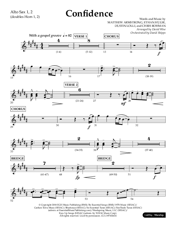 Confidence (Choral Anthem SATB) Alto Sax 1/2 (Lifeway Choral / Arr. David Wise / Orch. David Shipps)