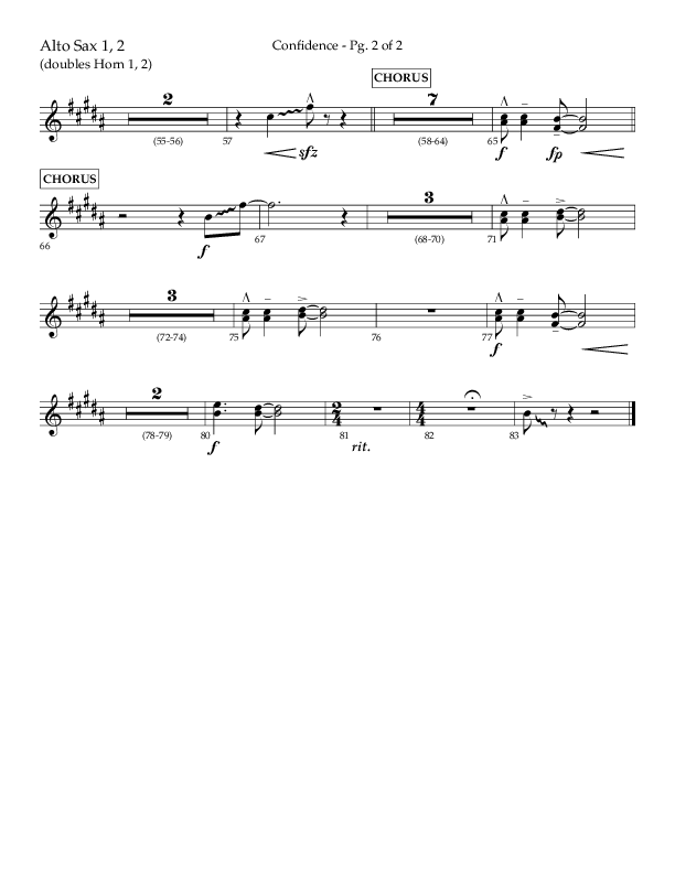 Confidence (Choral Anthem SATB) Alto Sax 1/2 (Lifeway Choral / Arr. David Wise / Orch. David Shipps)