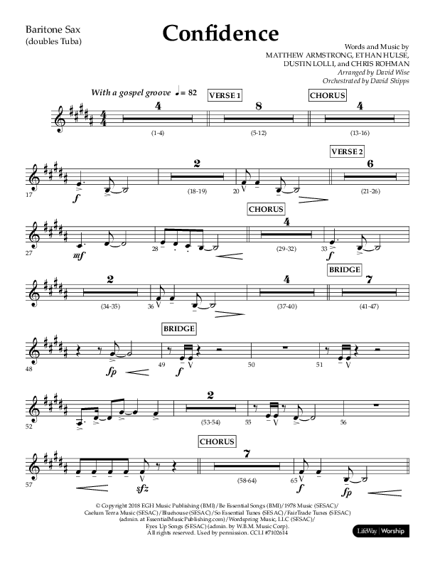 Confidence (Choral Anthem SATB) Bari Sax (Lifeway Choral / Arr. David Wise / Orch. David Shipps)