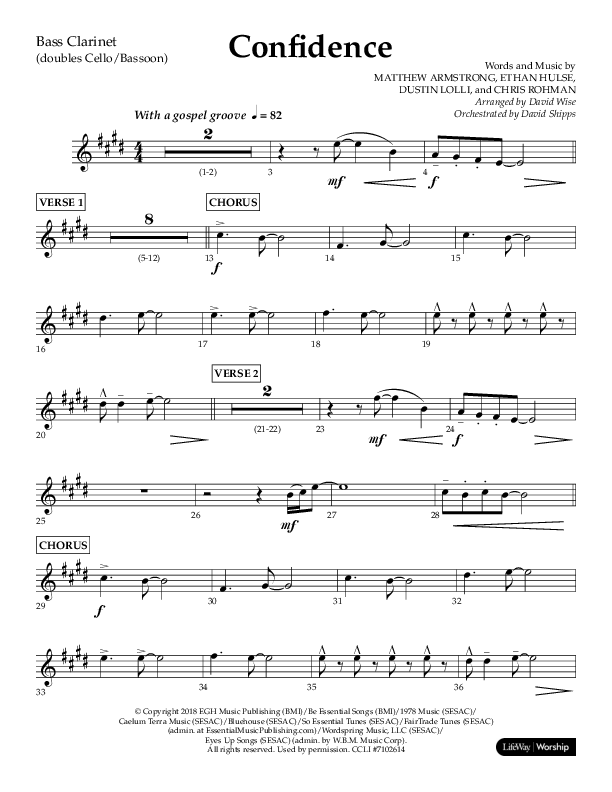 Confidence (Choral Anthem SATB) Bass Clarinet (Lifeway Choral / Arr. David Wise / Orch. David Shipps)