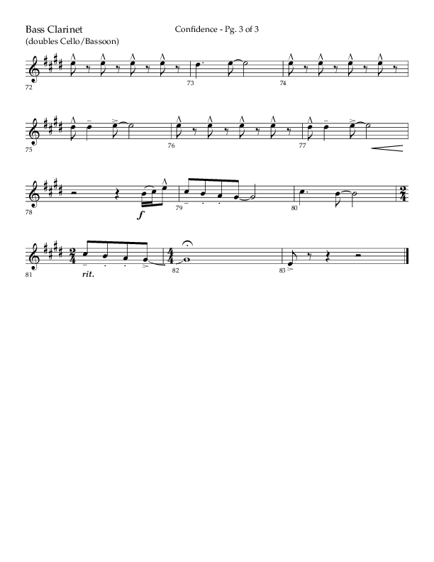 Confidence (Choral Anthem SATB) Bass Clarinet (Lifeway Choral / Arr. David Wise / Orch. David Shipps)