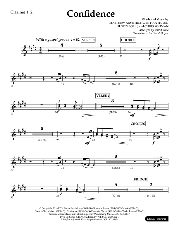 Confidence (Choral Anthem SATB) Clarinet 1/2 (Lifeway Choral / Arr. David Wise / Orch. David Shipps)
