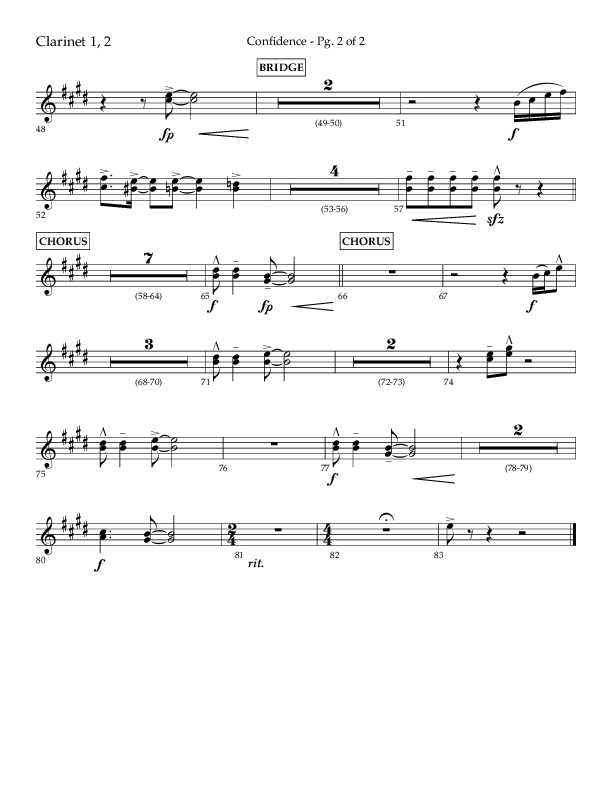 Confidence (Choral Anthem SATB) Clarinet 1/2 (Lifeway Choral / Arr. David Wise / Orch. David Shipps)
