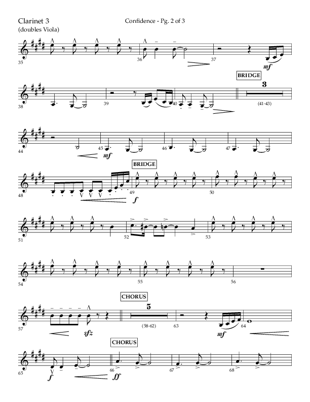 Confidence (Choral Anthem SATB) Clarinet 3 (Lifeway Choral / Arr. David Wise / Orch. David Shipps)