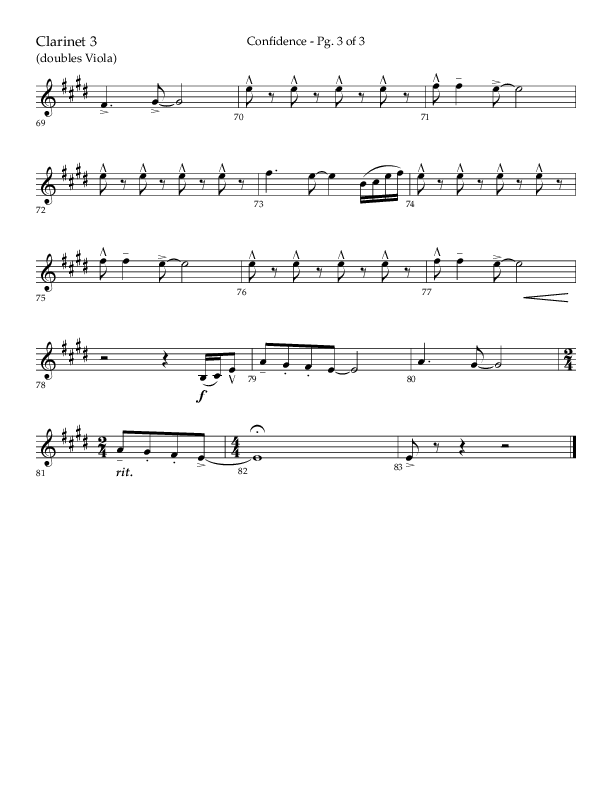 Confidence (Choral Anthem SATB) Clarinet 3 (Lifeway Choral / Arr. David Wise / Orch. David Shipps)