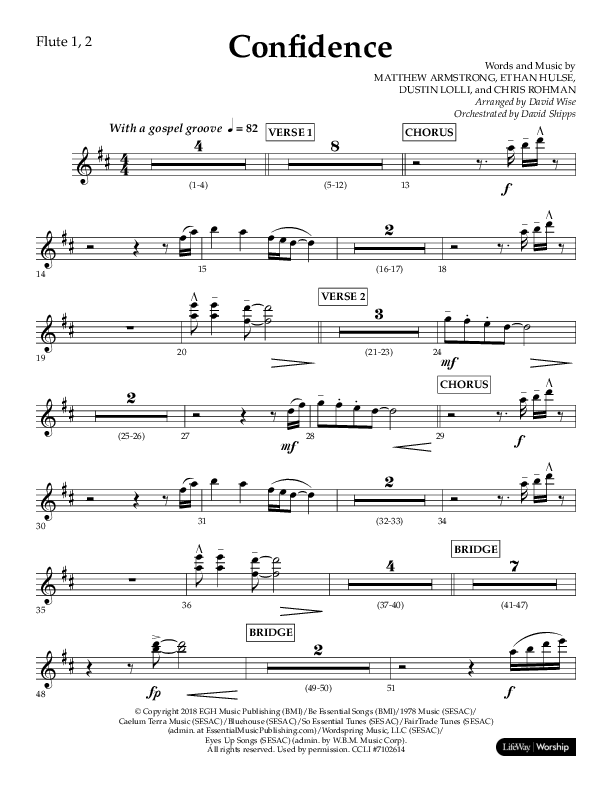 Confidence (Choral Anthem SATB) Flute 1/2 (Lifeway Choral / Arr. David Wise / Orch. David Shipps)