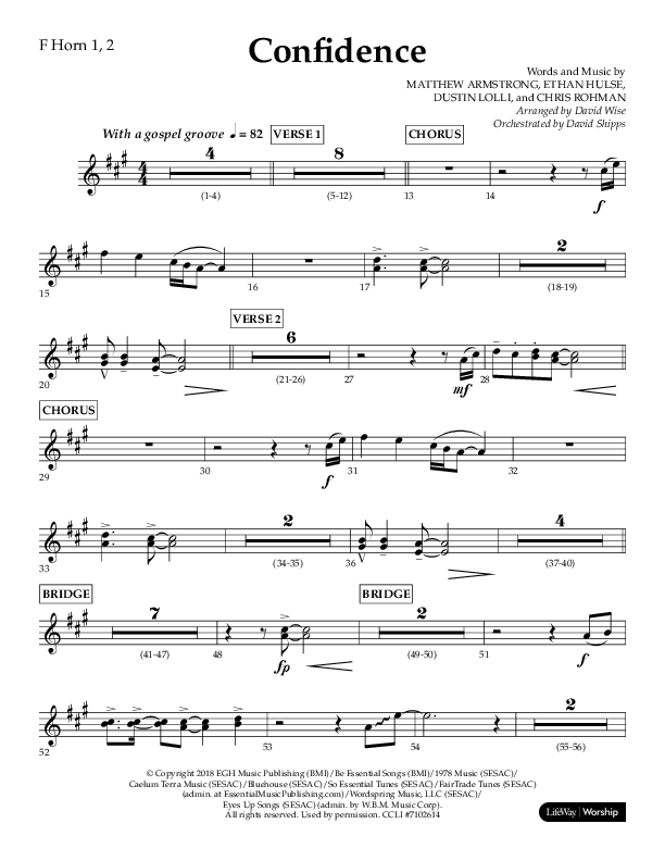 Confidence (Choral Anthem SATB) French Horn 1/2 (Lifeway Choral / Arr. David Wise / Orch. David Shipps)