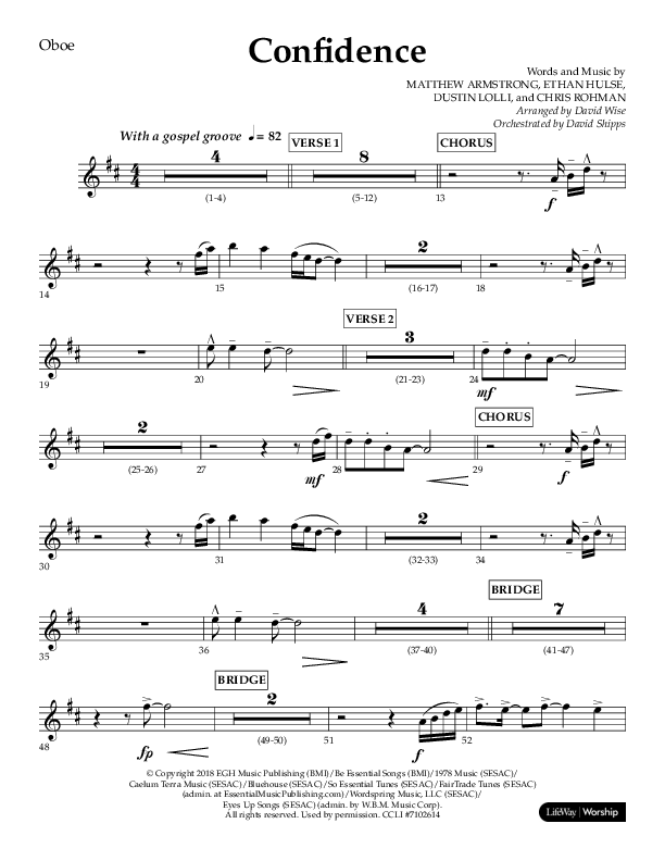 Confidence (Choral Anthem SATB) Oboe (Lifeway Choral / Arr. David Wise / Orch. David Shipps)