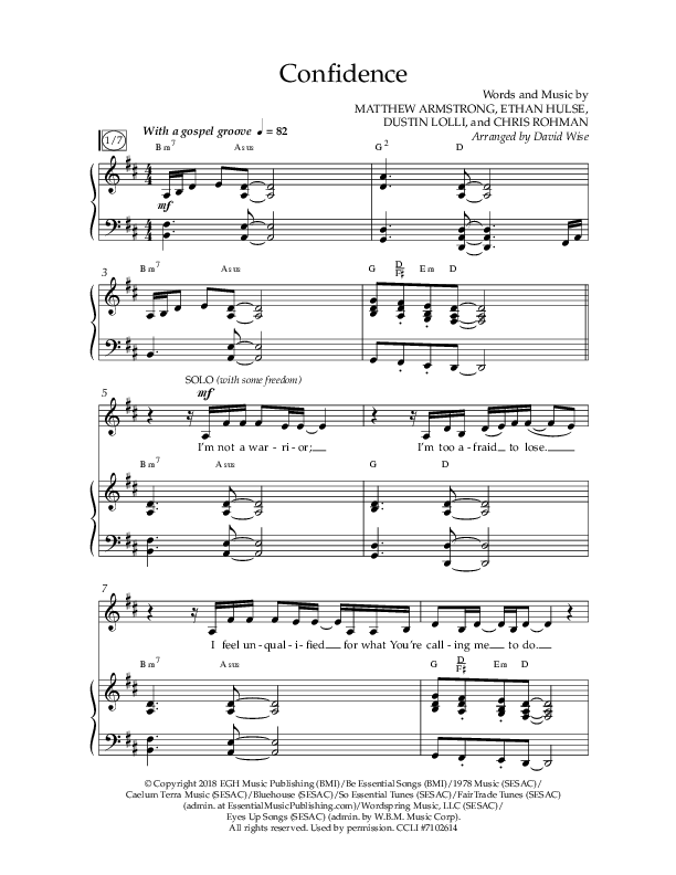 Confidence (Choral Anthem SATB) Sheet Music PDF (Lifeway Choral / Arr. David Wise / Orch. David