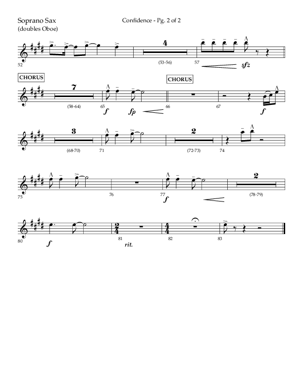 Confidence (Choral Anthem SATB) Soprano Sax (Lifeway Choral / Arr. David Wise / Orch. David Shipps)