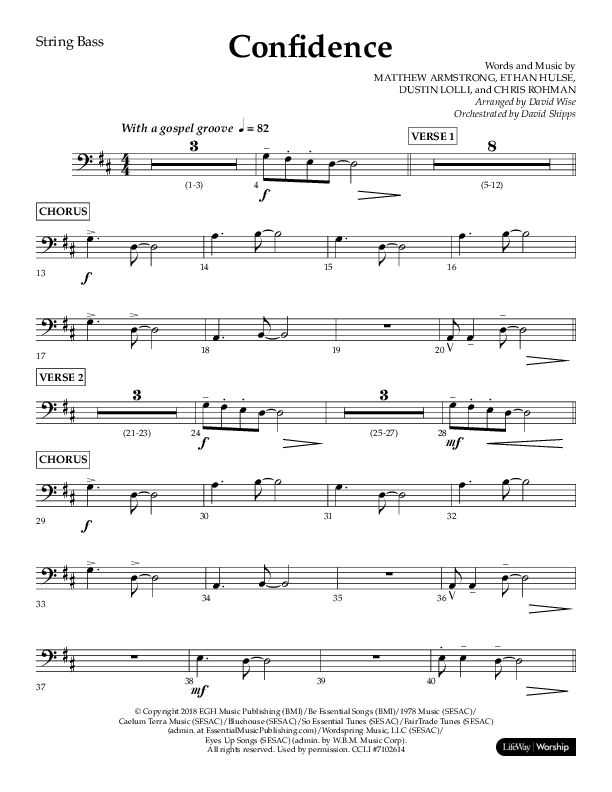 Confidence (Choral Anthem SATB) String Bass (Lifeway Choral / Arr. David Wise / Orch. David Shipps)