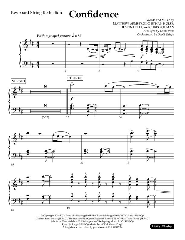 Confidence (Choral Anthem SATB) String Reduction (Lifeway Choral / Arr. David Wise / Orch. David Shipps)