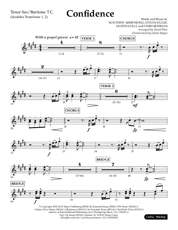 Confidence (Choral Anthem SATB) Tenor Sax/Baritone T.C. (Lifeway Choral / Arr. David Wise / Orch. David Shipps)