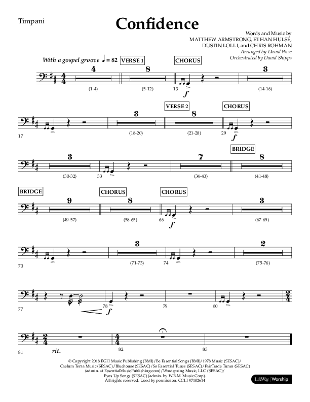 Confidence (Choral Anthem SATB) Timpani (Lifeway Choral / Arr. David Wise / Orch. David Shipps)