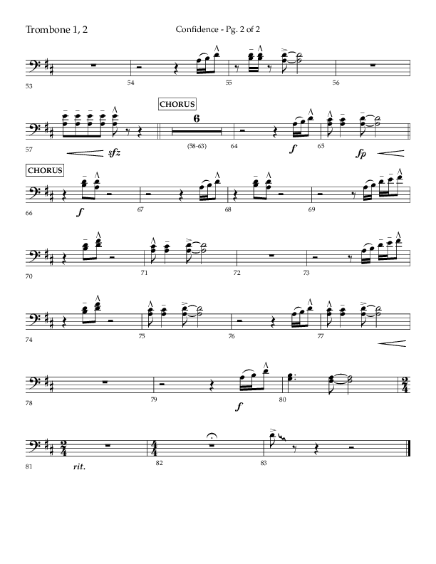 Confidence (Choral Anthem SATB) Trombone 1/2 (Lifeway Choral / Arr. David Wise / Orch. David Shipps)