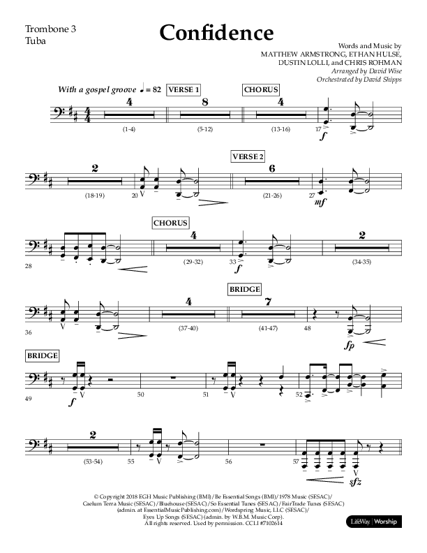 Confidence (Choral Anthem SATB) Trombone 3/Tuba (Lifeway Choral / Arr. David Wise / Orch. David Shipps)