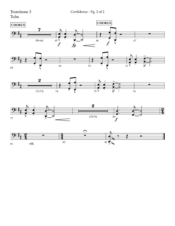 Confidence (Choral Anthem SATB) Trombone 3/Tuba (Lifeway Choral / Arr. David Wise / Orch. David Shipps)