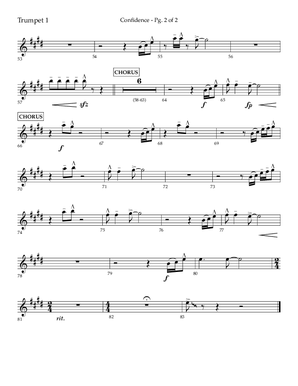 Confidence (Choral Anthem SATB) Trumpet 1 (Lifeway Choral / Arr. David Wise / Orch. David Shipps)