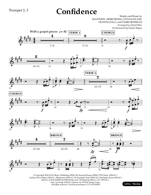 Confidence (Choral Anthem SATB) Trumpet 2/3 (Lifeway Choral / Arr. David Wise / Orch. David Shipps)