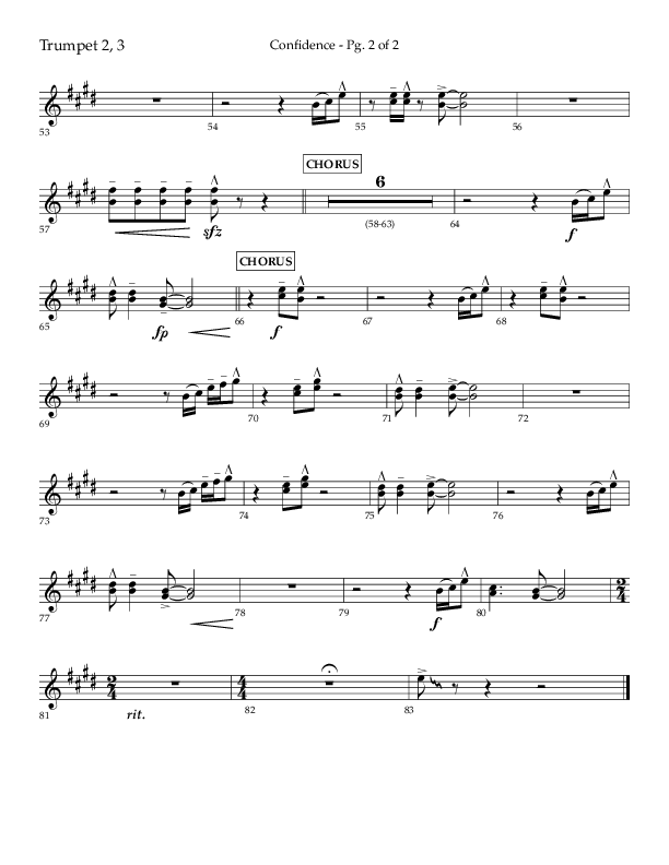 Confidence (Choral Anthem SATB) Trumpet 2/3 (Lifeway Choral / Arr. David Wise / Orch. David Shipps)