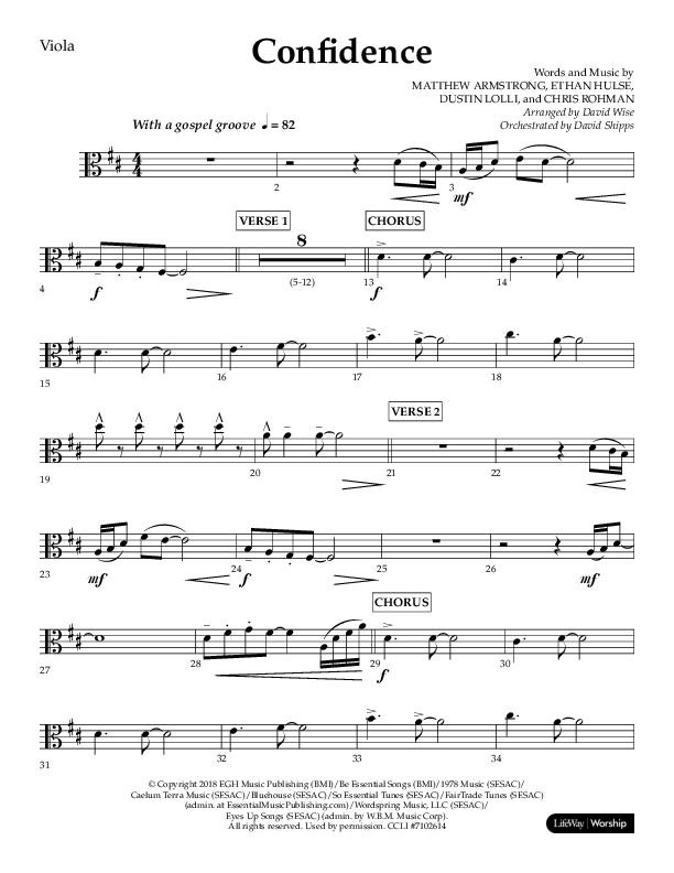 Confidence (Choral Anthem SATB) Viola (Lifeway Choral / Arr. David Wise / Orch. David Shipps)