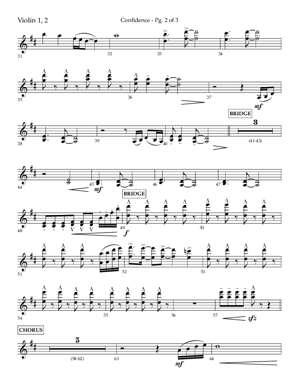 Confidence (Choral Anthem SATB) Violin 1/2 (Lifeway Choral / Arr. David Wise / Orch. David Shipps)