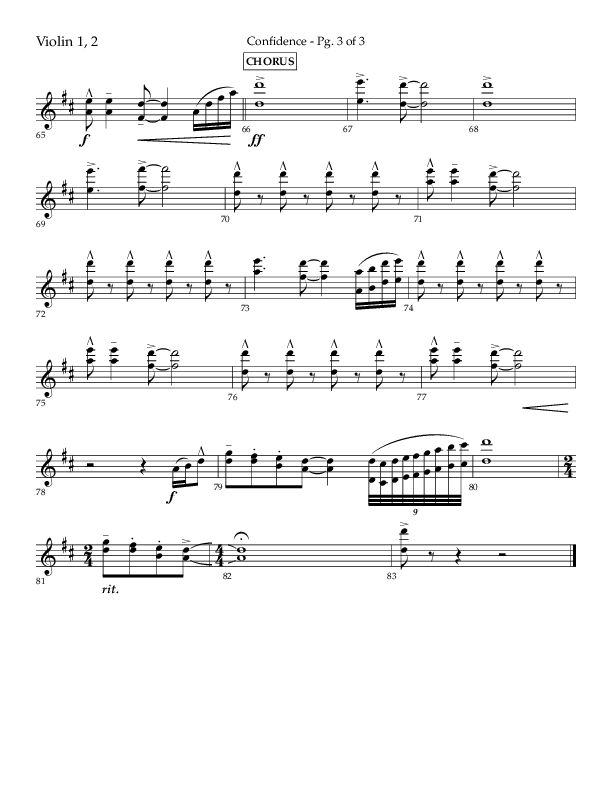 Confidence (Choral Anthem SATB) Violin 1/2 (Lifeway Choral / Arr. David Wise / Orch. David Shipps)