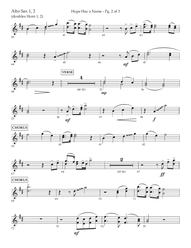 Hope Has A Name (Choral Anthem SATB) Alto Sax 1/2 (Lifeway Choral / Arr. Elizabeth Clark Evans / Orch. Michael Lawrence)