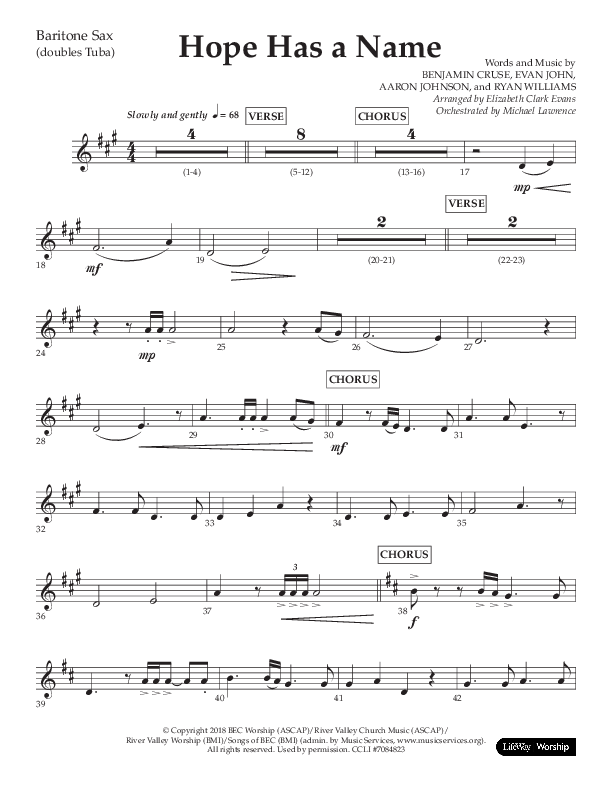 Hope Has A Name (Choral Anthem SATB) Bari Sax (Lifeway Choral / Arr. Elizabeth Clark Evans / Orch. Michael Lawrence)