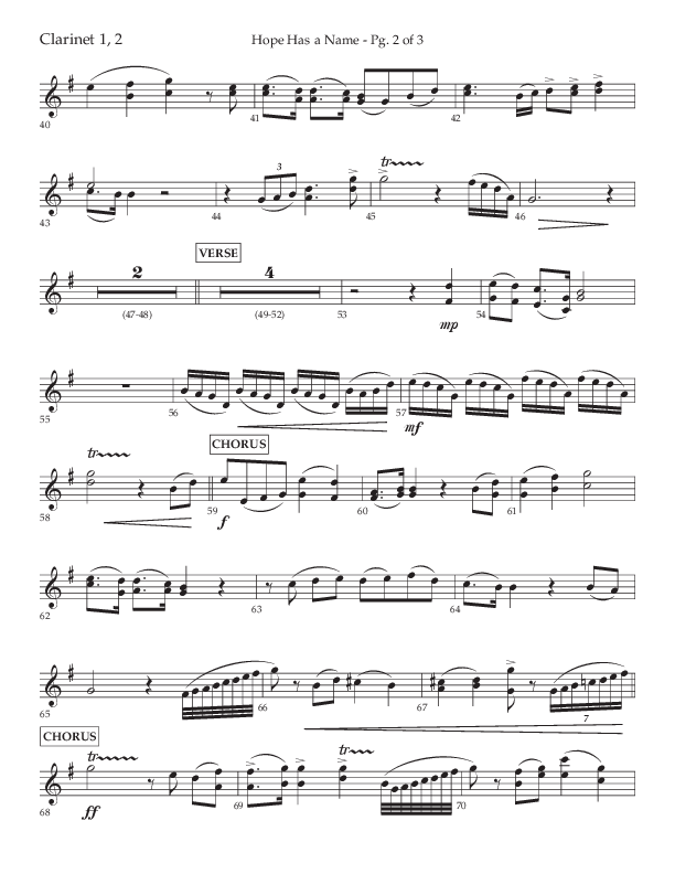 Hope Has A Name (Choral Anthem SATB) Clarinet 1/2 (Lifeway Choral / Arr. Elizabeth Clark Evans / Orch. Michael Lawrence)