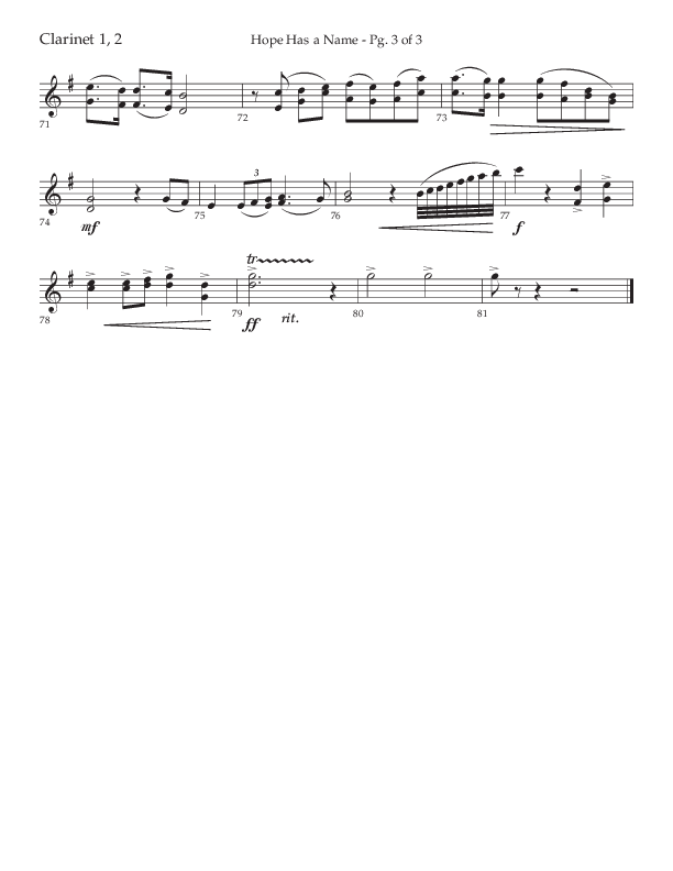 Hope Has A Name (Choral Anthem SATB) Clarinet 1/2 (Lifeway Choral / Arr. Elizabeth Clark Evans / Orch. Michael Lawrence)