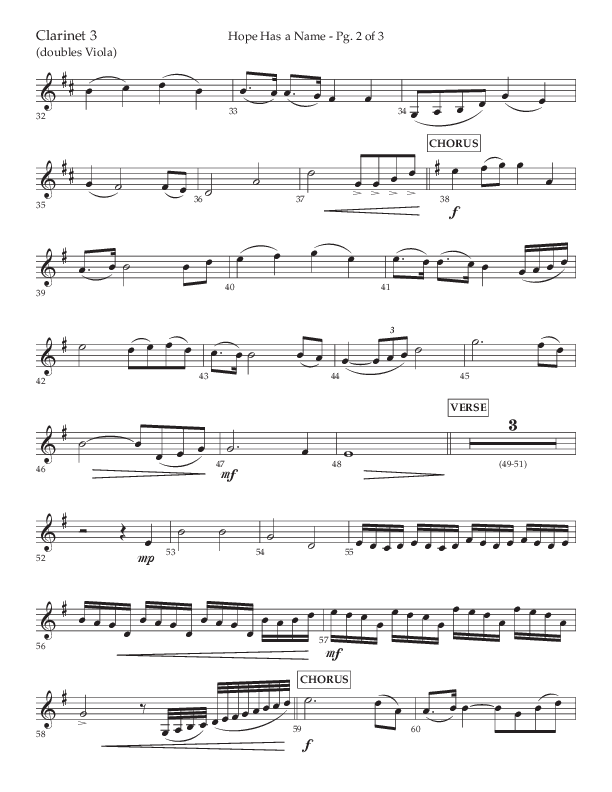 Hope Has A Name (Choral Anthem SATB) Clarinet 3 (Lifeway Choral / Arr. Elizabeth Clark Evans / Orch. Michael Lawrence)