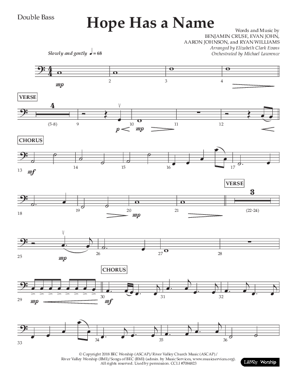 Hope Has A Name (Choral Anthem SATB) Double Bass (Lifeway Choral / Arr. Elizabeth Clark Evans / Orch. Michael Lawrence)