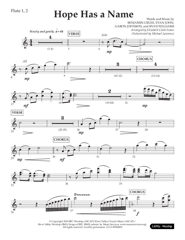 Hope Has A Name (Choral Anthem SATB) Flute 1/2 (Lifeway Choral / Arr. Elizabeth Clark Evans / Orch. Michael Lawrence)