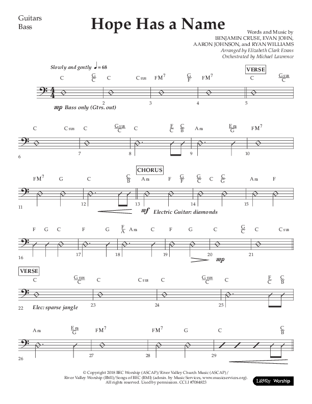 Hope Has A Name (Choral Anthem SATB) Guitar (Lifeway Choral / Arr. Elizabeth Clark Evans / Orch. Michael Lawrence)