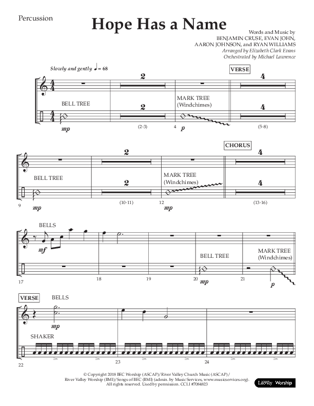 Hope Has A Name (Choral Anthem SATB) Percussion (Lifeway Choral / Arr. Elizabeth Clark Evans / Orch. Michael Lawrence)