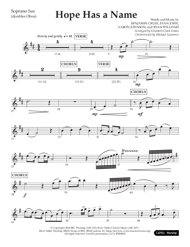 Hope Has A Name (Choral Anthem SATB) Soprano Sax (Lifeway Choral / Arr. Elizabeth Clark Evans / Orch. Michael Lawrence)