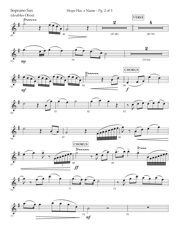 Hope Has A Name (Choral Anthem SATB) Soprano Sax (Lifeway Choral / Arr. Elizabeth Clark Evans / Orch. Michael Lawrence)